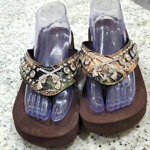 Montana west camo,sandals western guns with stones, size 11